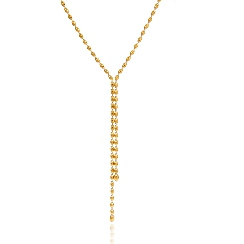 Youthway Fashionable Pearl Fringe Y-shaped Chain Necklace Stainless Steel 18k Gold Color-plated Women's Necklace