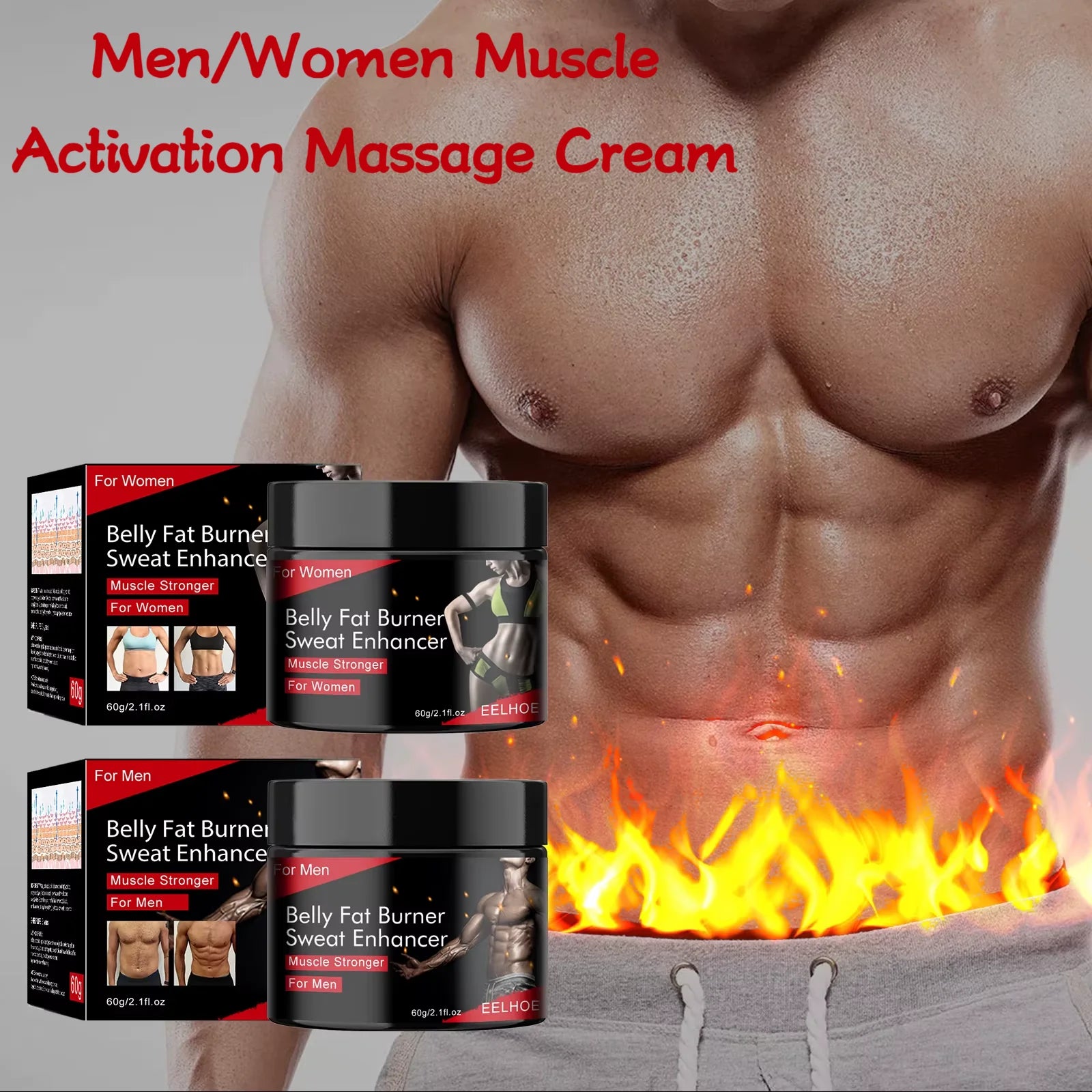 Eelhoe 60g Abdominal Muscle Enhancer Cream Belly Slimming Weight Loss Reduce Cellulite Fat Burning Sweat Enhance Massage Cream