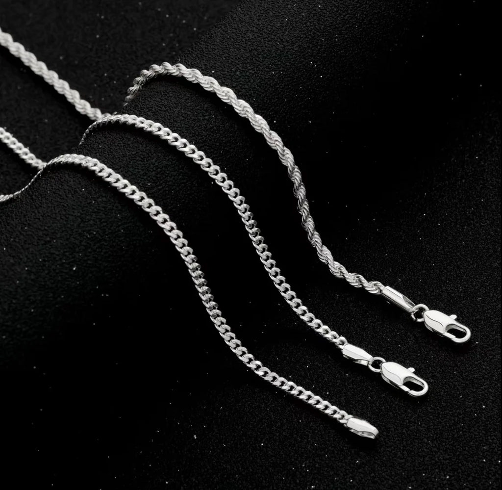 Fashionable Double Chain Set + Cross, Unisex - 3mm Layered Cuban Chain Necklace Set Minimalist Jewellery Gift 20-24 Inches Gift