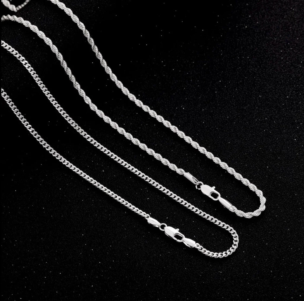 Fashionable Double Chain Set + Cross, Unisex - 3mm Layered Cuban Chain Necklace Set Minimalist Jewellery Gift 20-24 Inches Gift