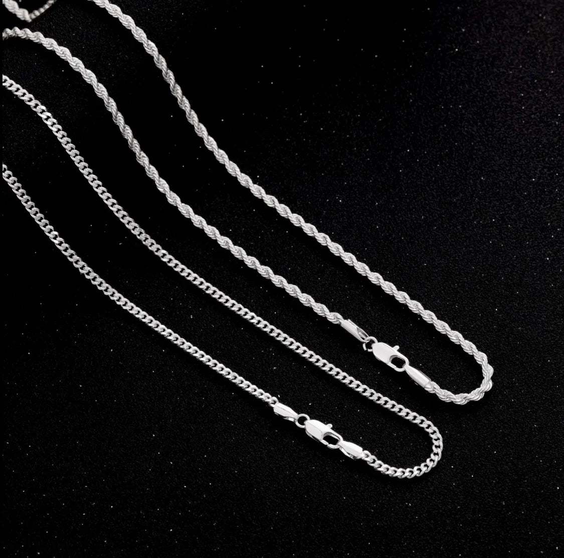 Fashionable Double Chain Set + Cross, Unisex - 3mm Layered Cuban Chain Necklace Set Minimalist Jewellery Gift 20-24 Inches Gift