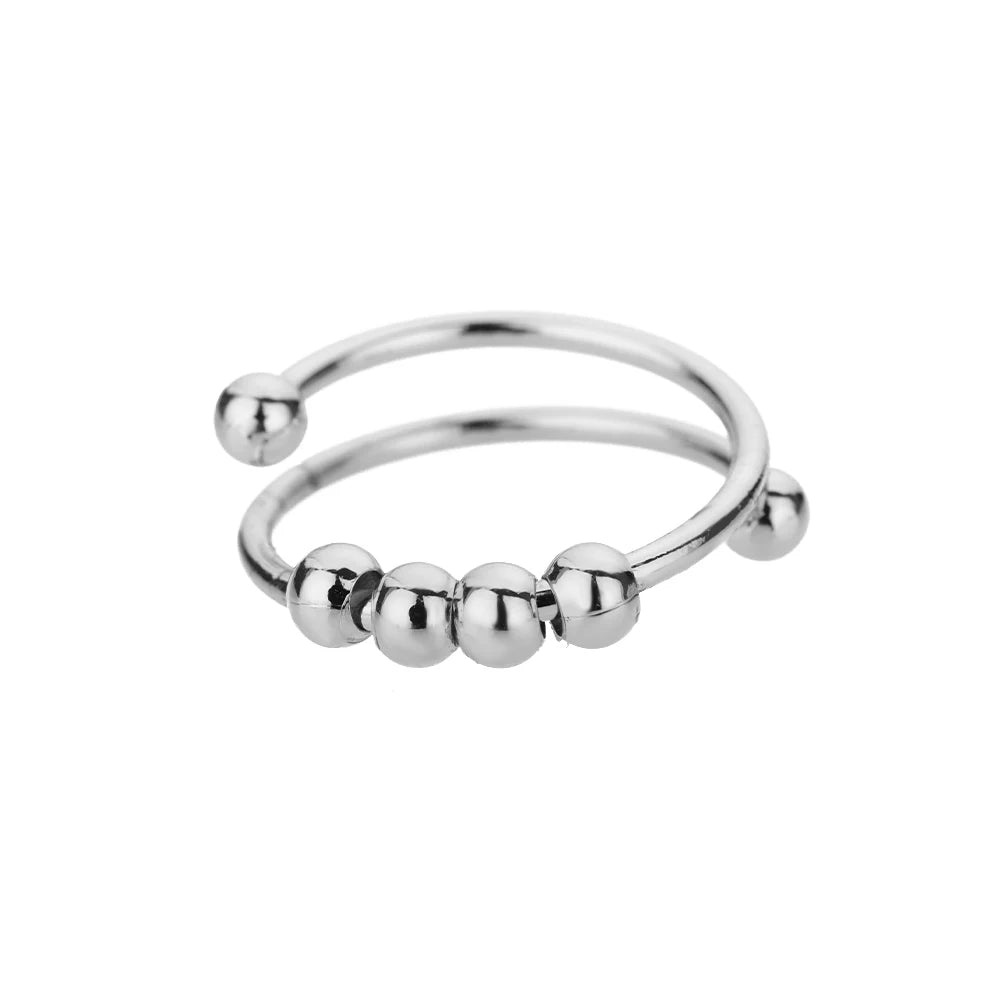 Anxiety Ring Beads Rings For Women Men Stainless Steel Ring Spinner Spiral Simulated Freely Anti Stress Fidget Ring Jewelry