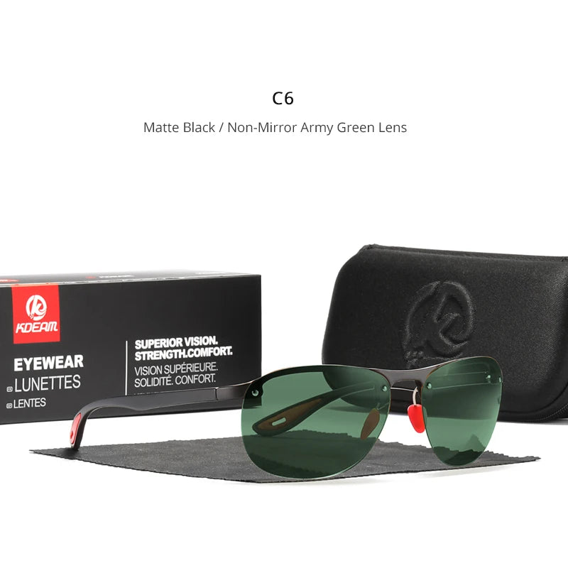 KDEAM Rimless Oval Men's Sunglasses Polarized TR90 Material Frame TAC Polarization Lense Soft Rubber Foot Cover