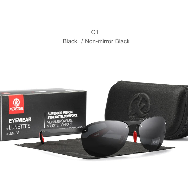 KDEAM Rimless Oval Men's Sunglasses Polarized TR90 Material Frame TAC Polarization Lense Soft Rubber Foot Cover