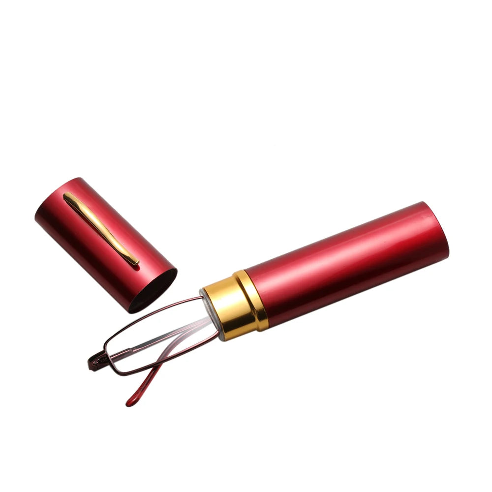 Hot Sale Unisex Stainless Steel Frame Resin Reading Glasses 1.00-4.00 With Tube Case Folding Anti Fatigue Presbyopic Eyeglasses