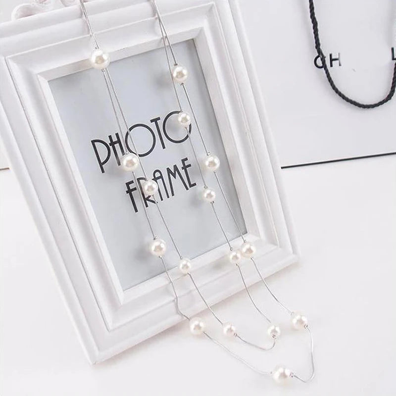 New Long Double Layer Simulated Pearl Necklace Women Sweater Chain  Female Collares Statement Jewlery Wholesale 2025