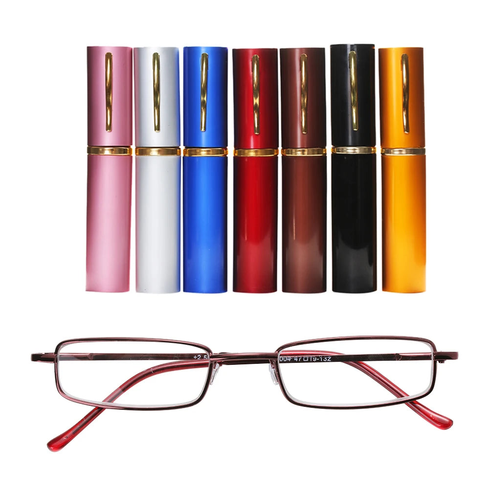 Hot Sale Unisex Stainless Steel Frame Resin Reading Glasses 1.00-4.00 With Tube Case Folding Anti Fatigue Presbyopic Eyeglasses
