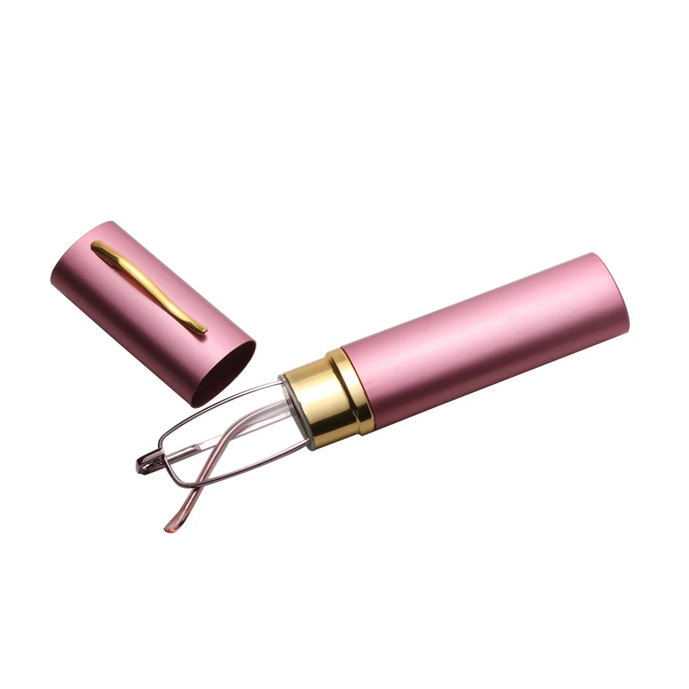 Hot Sale Unisex Stainless Steel Frame Resin Reading Glasses 1.00-4.00 With Tube Case Folding Anti Fatigue Presbyopic Eyeglasses