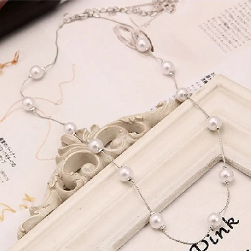New Long Double Layer Simulated Pearl Necklace Women Sweater Chain  Female Collares Statement Jewlery Wholesale 2025