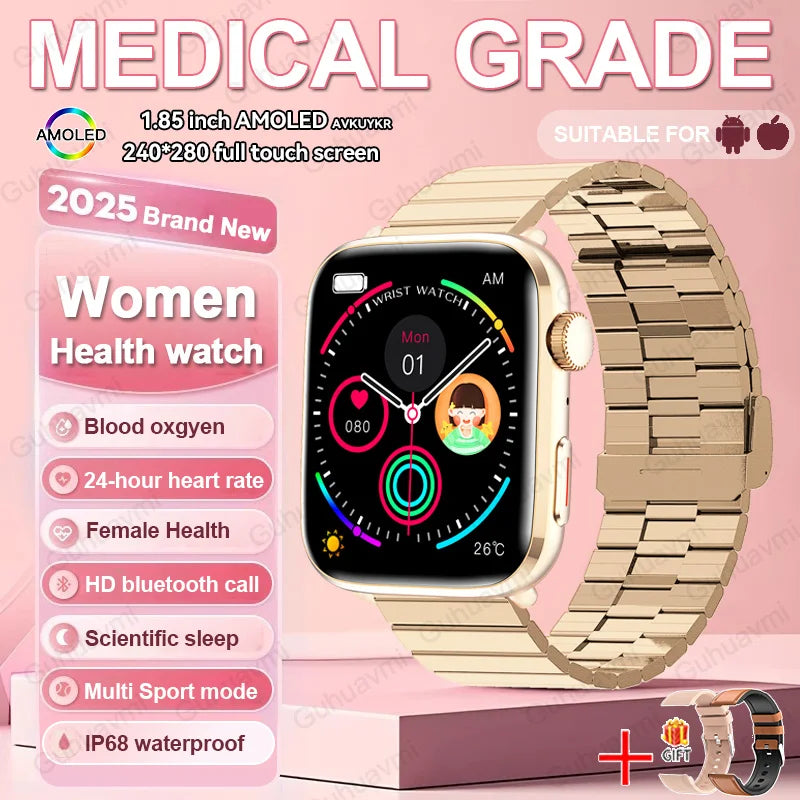1.85-inch AMOLED Screen Smart Watch Women Bluetooth Call NFC Heart Rate Blood Pressure SP02 Lady Smartwatch For Xiaomi 2025 New