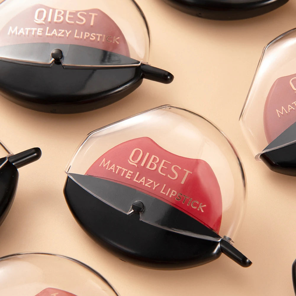 QIBEST Lip-shaped Lipstick Makeup Lazy Lipstick Velvet Matte Moisturizing Lip Gloss Waterproof Non-stick Cup Long Lasting Makeup