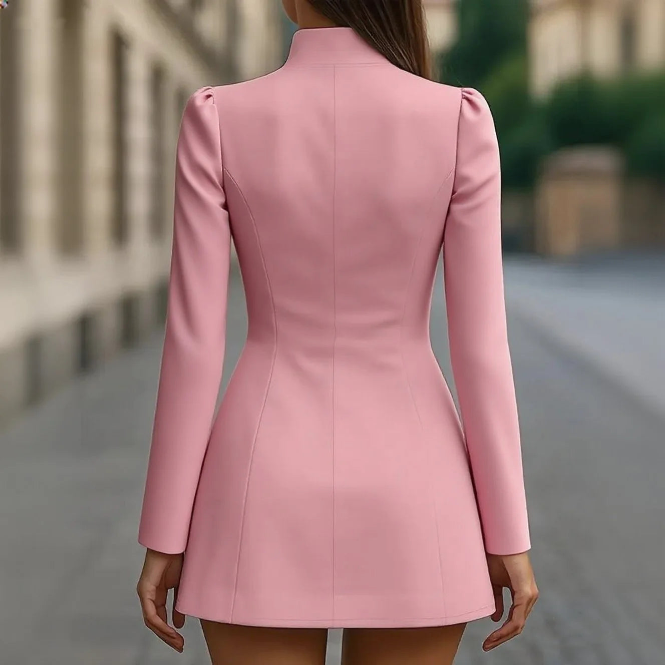 2025 New Women's Turtleneck Dress Suit Single-breasted High Waist Slim Long Sleeve Korean Style Office Pink Mini Skirt