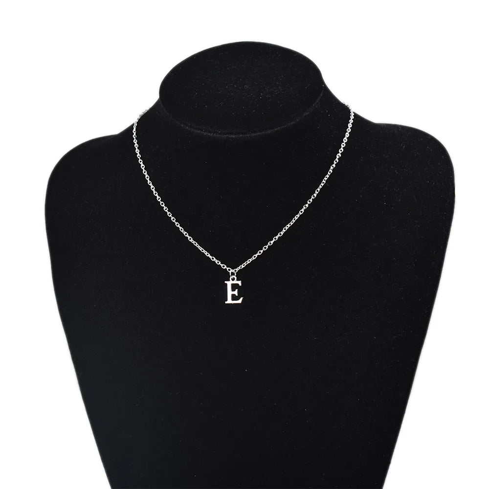 Silver Color A-Z English Alphabet Letter Pendants Necklaces For Women Metal Jewelry Simple Initial Chain Choker Collares