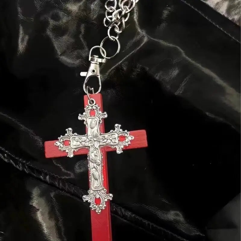 Gothic Big Zircon Cross Necklace Unisex Y2K Irregular Goth Large Cross Pendant Necklaces  for Men Women Couple Necklace Jewelry