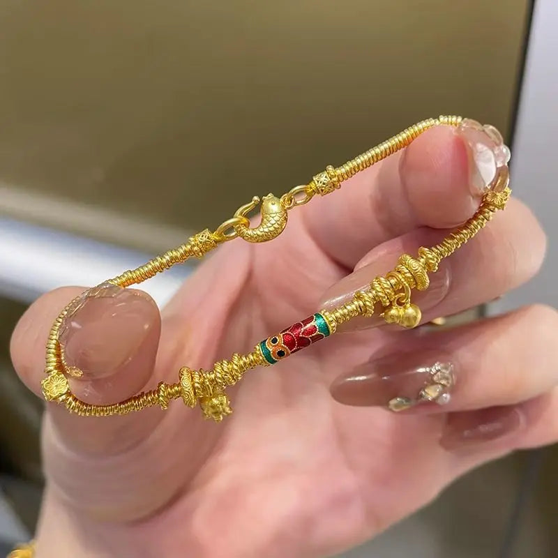 9999 24K real gold coiled bracelet for women 2025 new retro exquisite niche design light luxury style for girlfriend