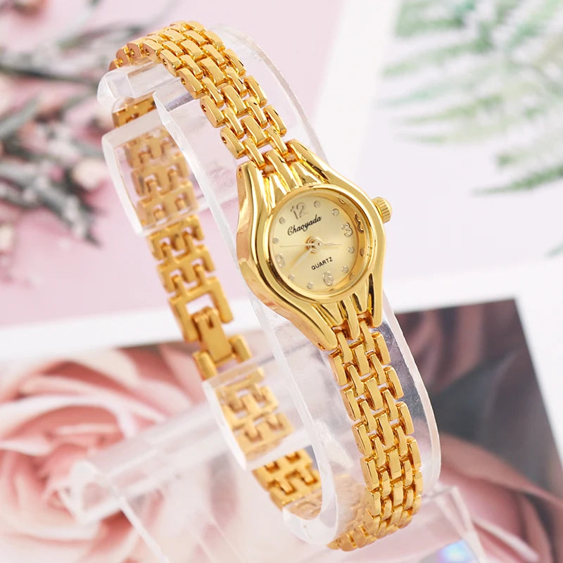 Ladies Gold Plated Watch Women Bracelet Quartz Wristwatch Girl Analog Feminino Relojes Hour Luxury Watches Elegant Casual Clock