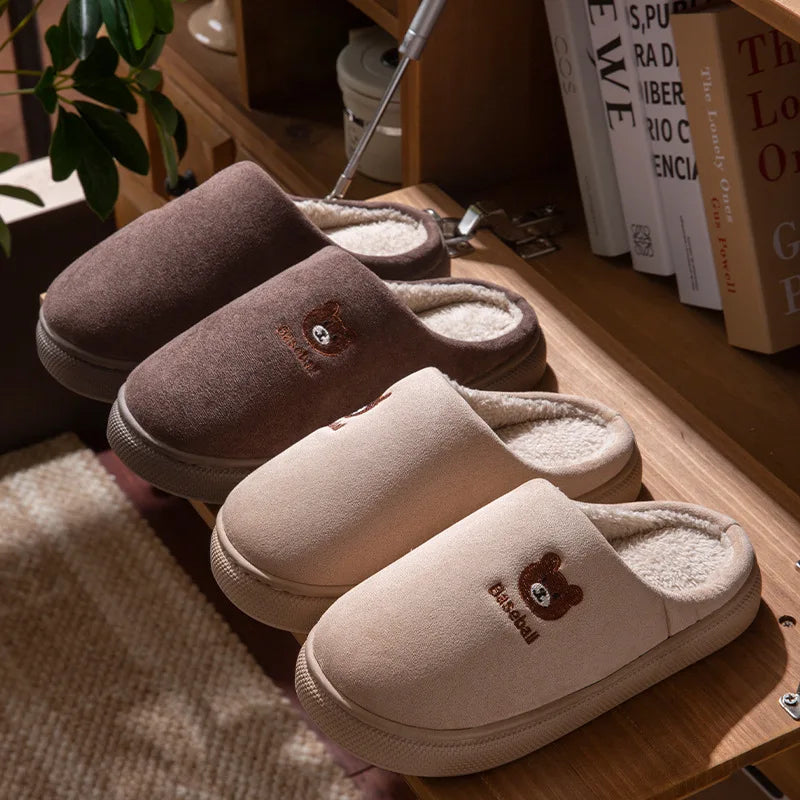 Winter Women's Indoor Slippers Warm Soft Soled Comfortable Outdoor Non Slip Suitable for Couples Cute Bear Bedroom Home Shoes