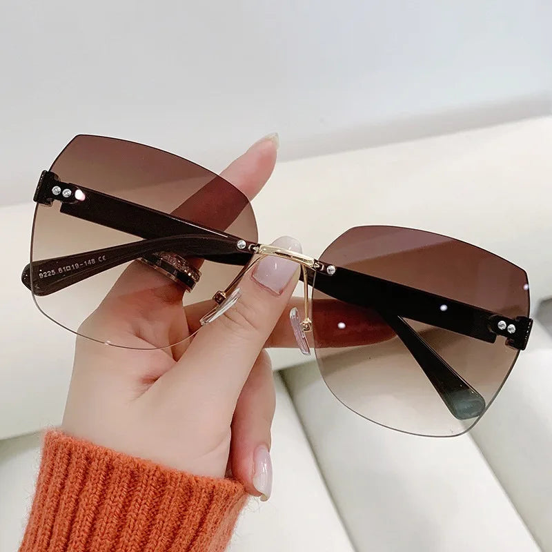 Sunglasses for Women New Fashion Rimless Eyeglasses Gradient Sunglasses Lady Vintage Classic Fashion Eyewear