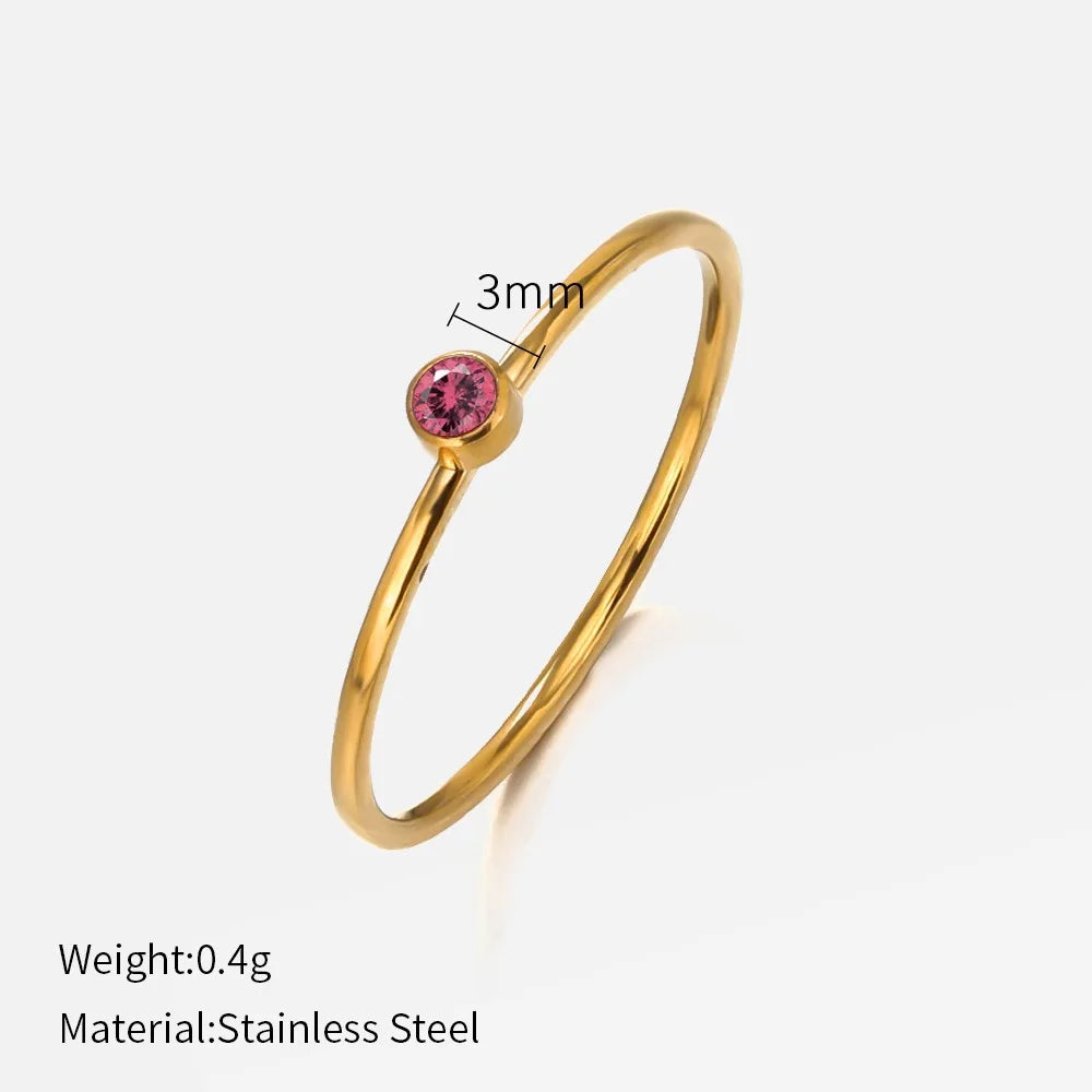SUNIBI Stainless Steel Birthstone Ring for Woman Gold Color Simple Style Ring Festival Party Fashion Jewelry Dropshipping