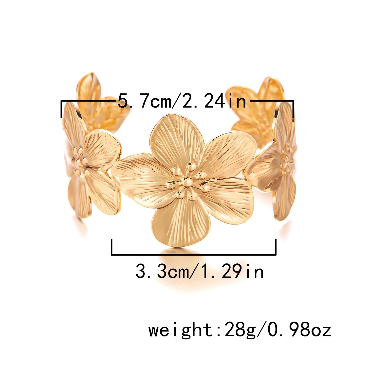 Fashion Vintage Flower Cuff Bracelet for Women Trendy Gold Color Metal Wide Flower Opening Bangles Girl Elegant Party Jewelry