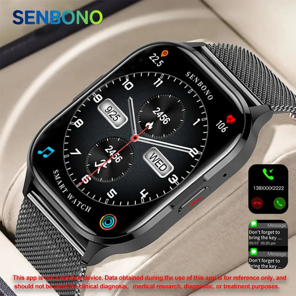 SENBONO AIR3 2024 New AMOLED Men Smart Watch Bluetooth Call 24H Health Tracker NFC Sport Smartwatch Men Women for IOS Android