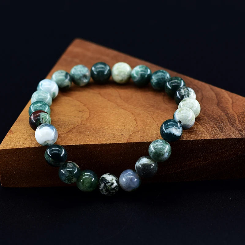 Genuine Tree Patterned Agates Beads Bracelet Woman Real Natural Moss Agates Bracelets Man Energy Stones for Healing Fengshui
