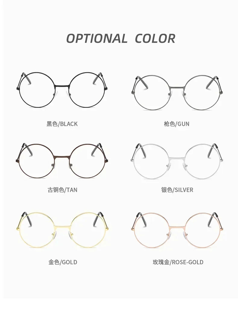Fashion Round Glasses Accessories Anime Round Blue Light Glasses Metal Flat Men And Women Retro Art Glasses Clothing Prop Gift