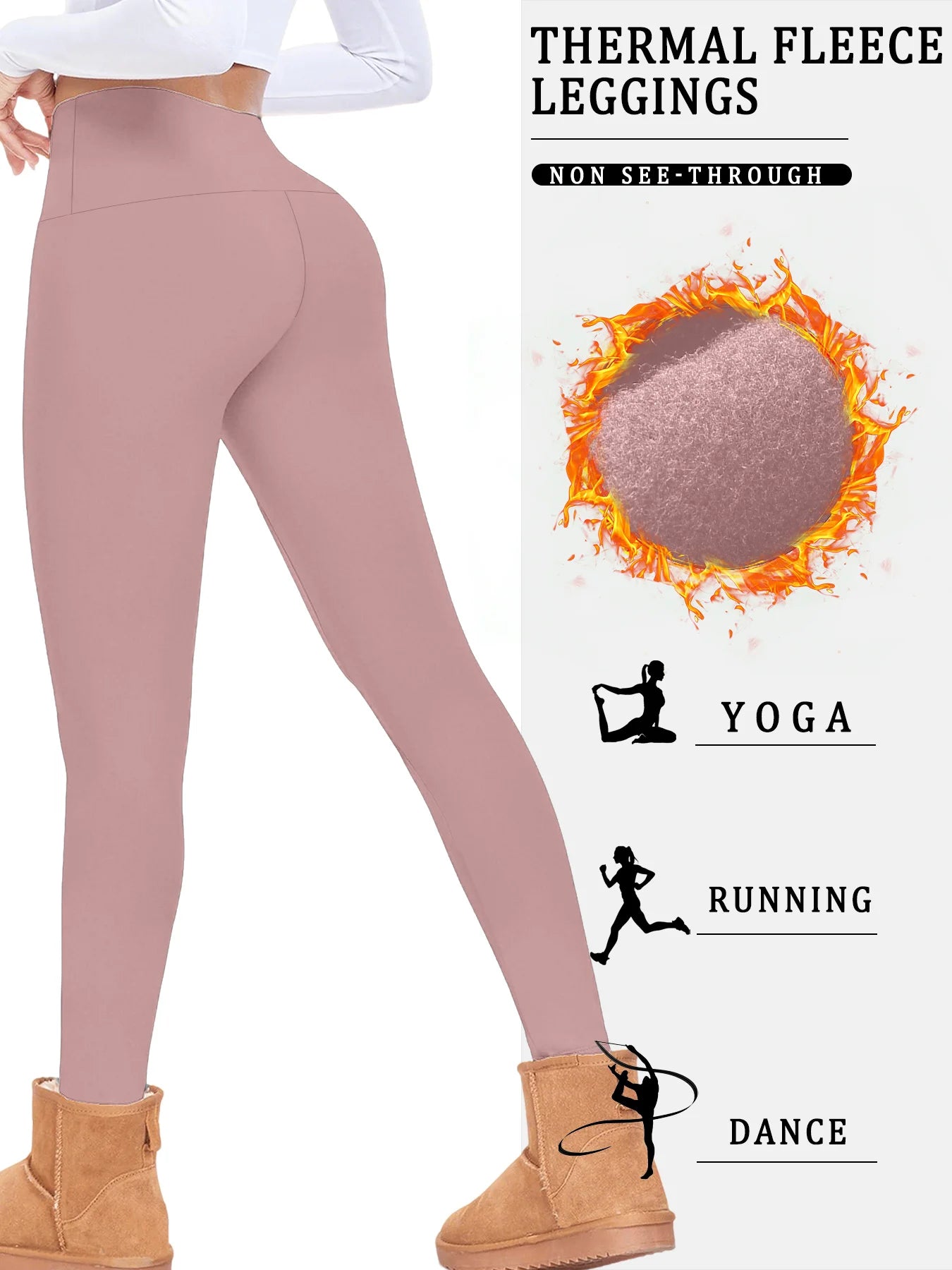 Womens Thermal Fleece Lined High Waisted Leggings. Workout Winter Warm Thick Tights Soft Yoga Pants