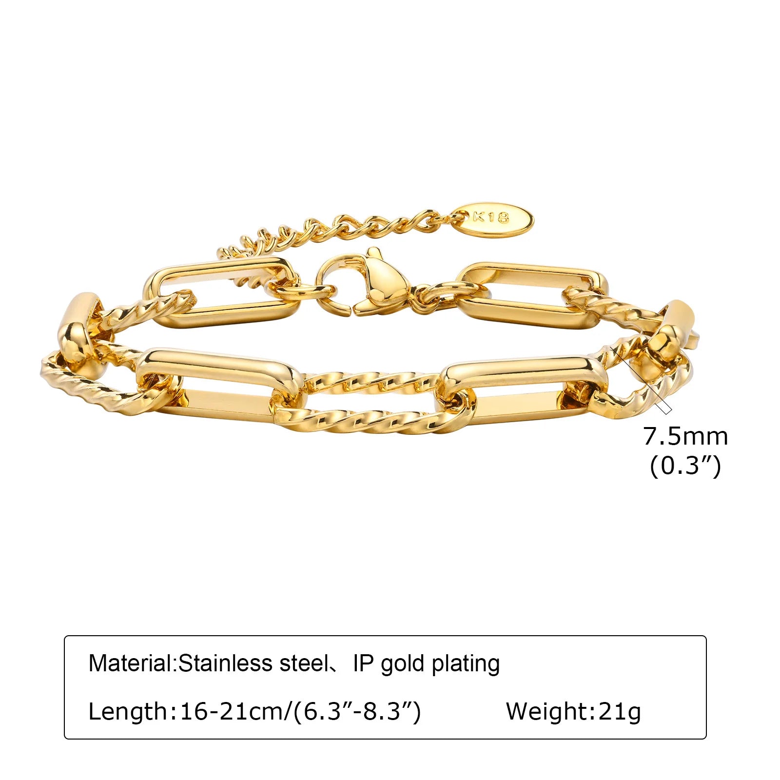 Waterproof Stainless Steel Chain Bracelets For Women , Gold Plated Fashion Stackable Link Bracelet Gifts