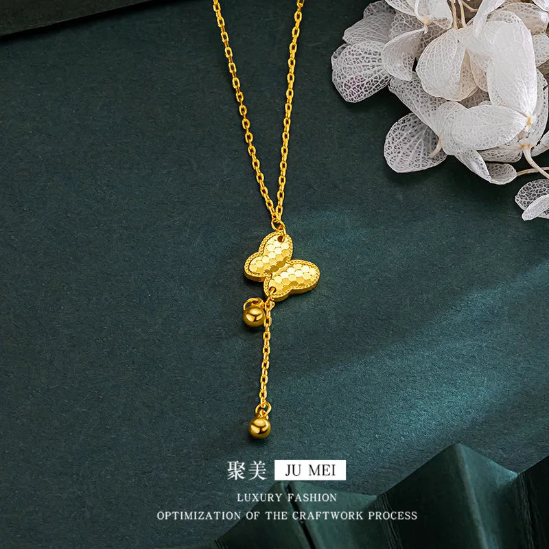 Luxury 24K 9999 Pure Gold real gold Butterfly Bracelet Necklace Two-piece Women's Necklace