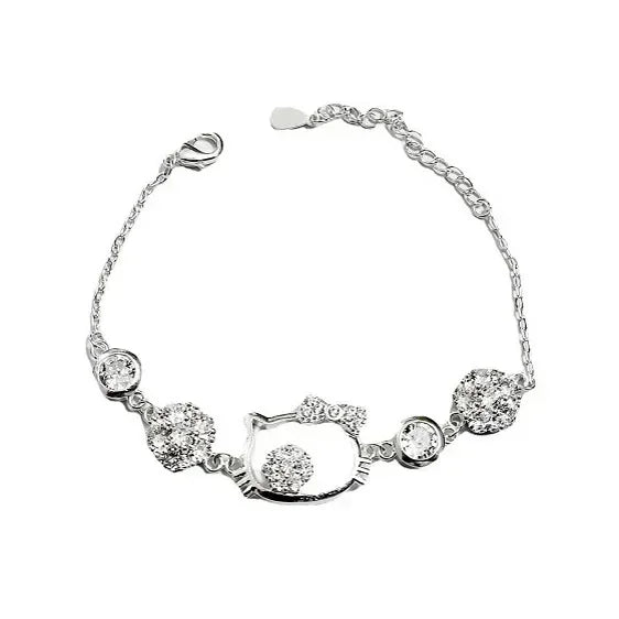 Sanrio Hello Kitty Necklace Anime Character Pink Peach Heart Crystal Cat Push-Pull Bracelet Pendant Couple Decoration Girl Gift