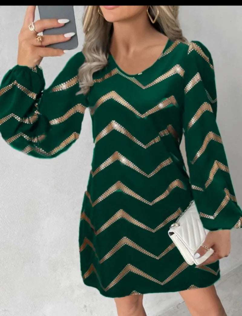 Long Sleeved Fashion U-neck Bubble Sleeve Dress Women's Clothing Elegant and Versatile Trendy Commuter