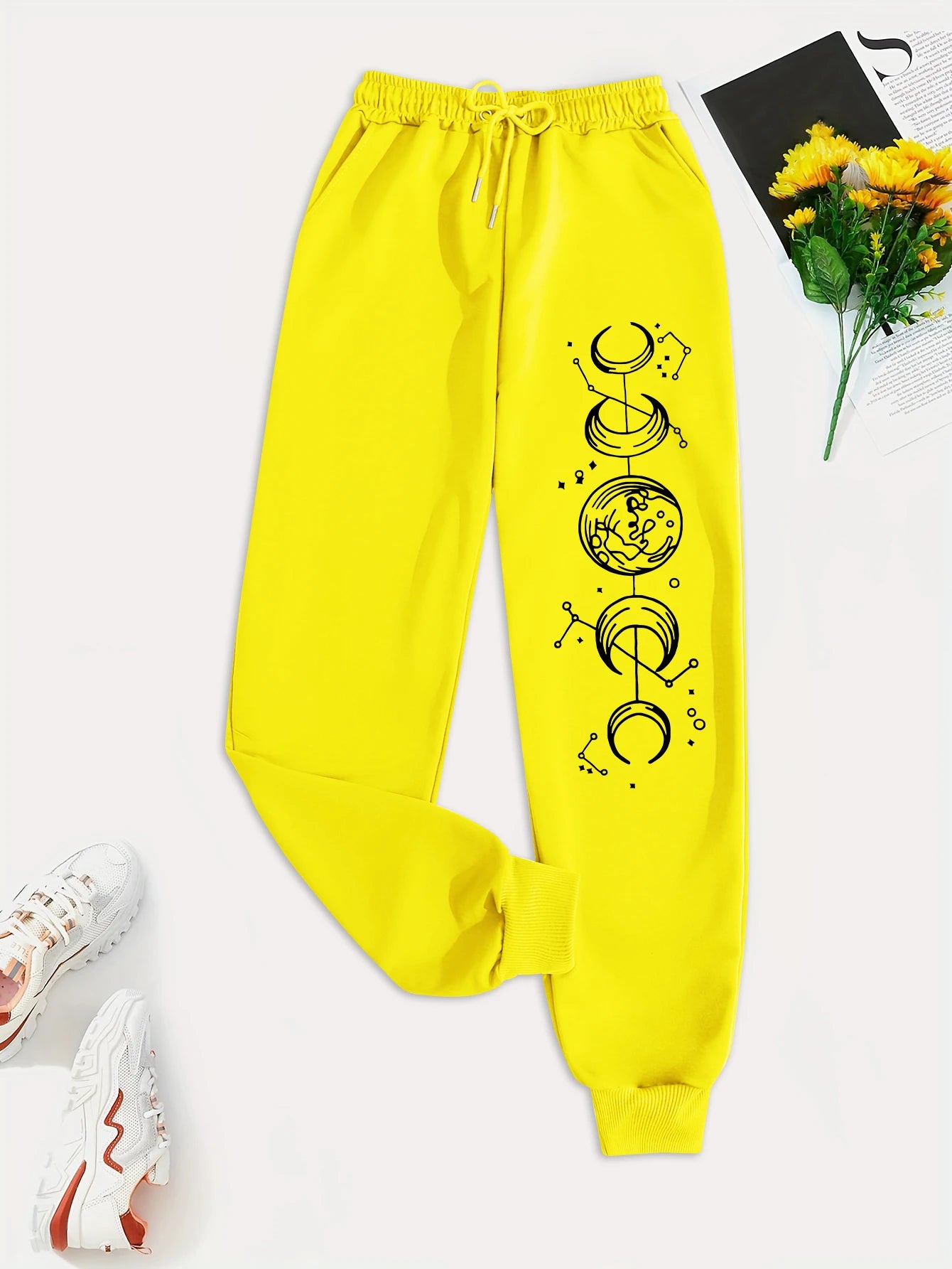 Connected Crescents Print Casual Versatile Women Pants Fashion Trendy Hip Hop Trousers With Drawstring Pockets Sweatpants Female