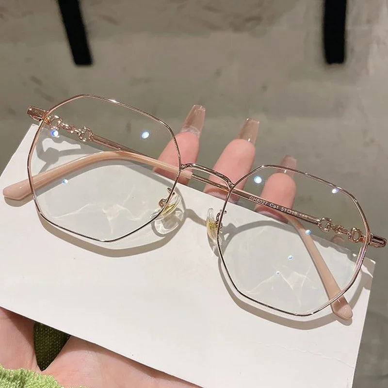 New Anti-blue Photochromic Myopia Finished Glasses Polygon Anti-ultraviolet Near-sight Eyeglasses Ultralight Vintage Glasses