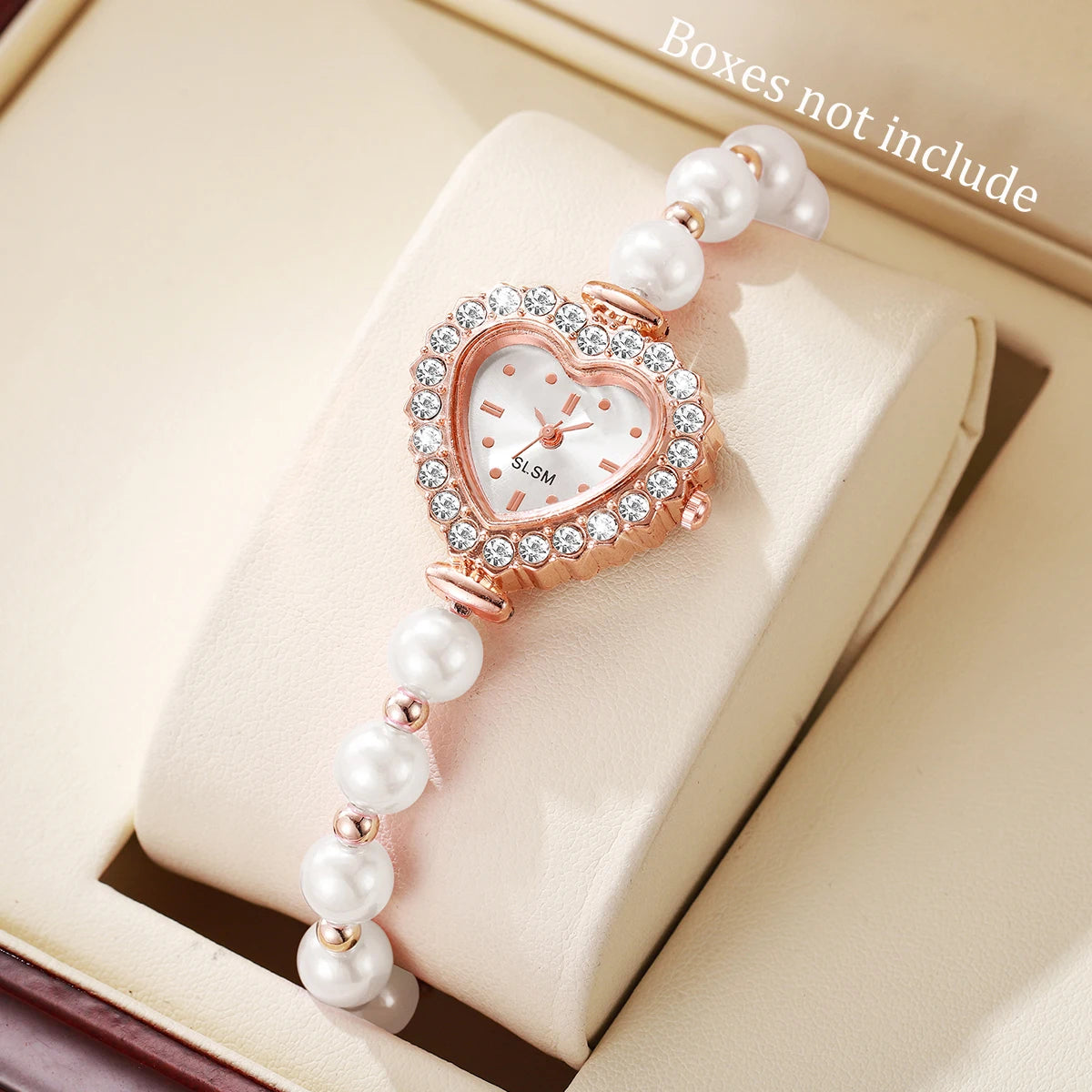 Fashion Heart Dial Women Watch Imitation Pearls Bracelet Quartz Wristwatches Reloj Mujer（Without Box）