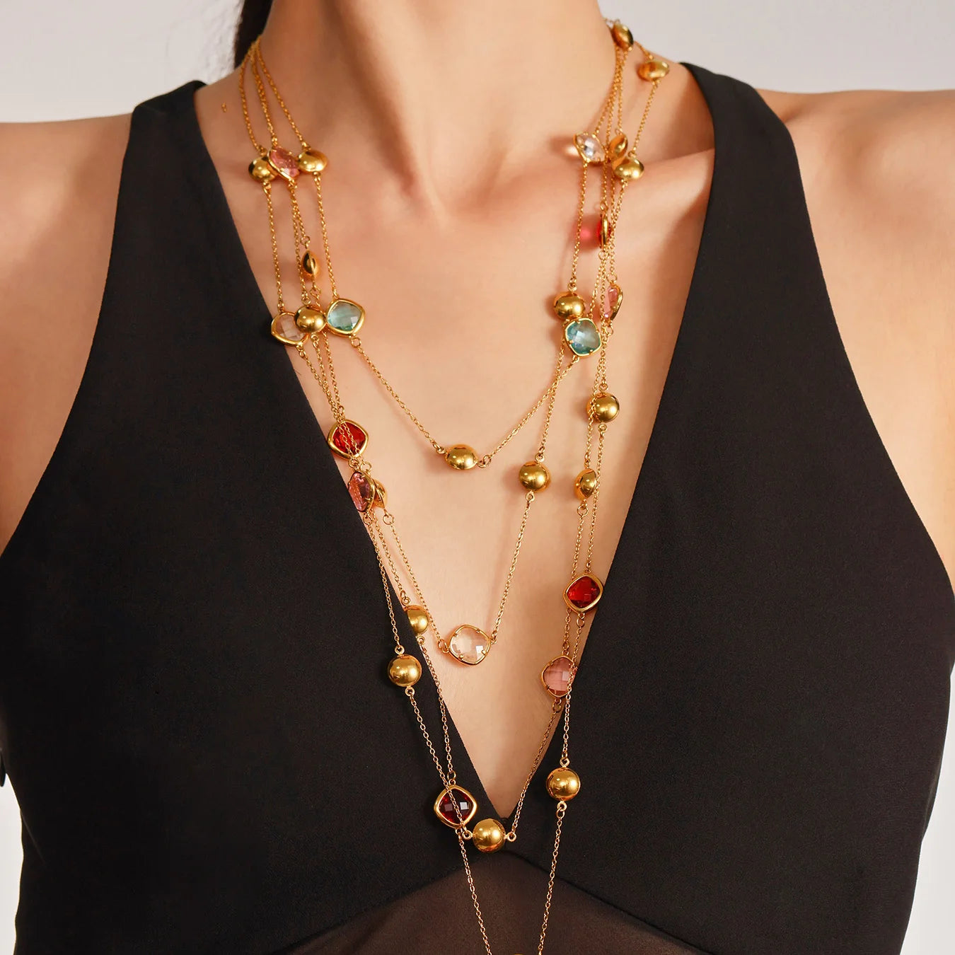 Nivora High Quality Multipcolor Glass Necklace For Women Stainless Steel Chain Charm Wedding Women Necklace Jewelry Accessory