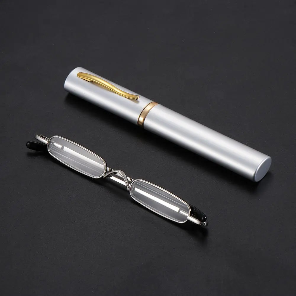 1PC Mini Small Tube Reader Glasses Slim Pen Reading Glasses Spring Hinged Eyeglasses with Portable Clip Case  for Men Women