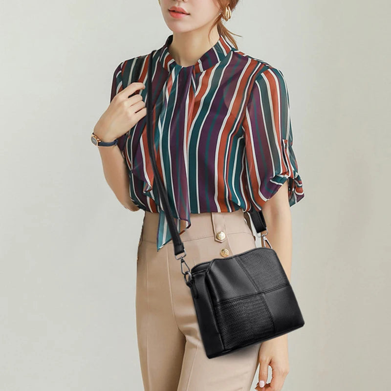 Simple Stitching Shoulder Bags For Women Soft Leather Crossbody Messenger Bag Phone Purse Brands Lady Handbag Clutch