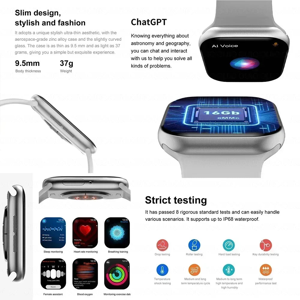 2025New For Apple DT Watch 10 Smart Watch Men HD AMOLED 32GB Memory Music 3D Surround Bluetooth Call Waterproof Smartwatch Woman
