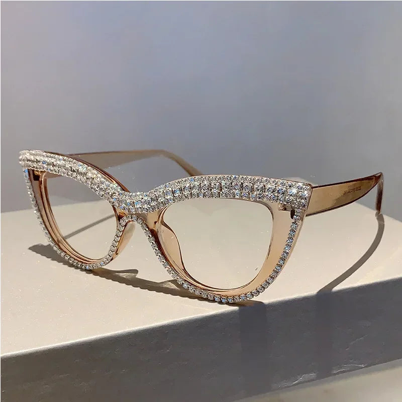 2 Pairs Per Set Cat Eye Glasses with Rhinestones Women Fashion Brand Design Optical Frames Trendy Chic Casual Decor Eyeglasses