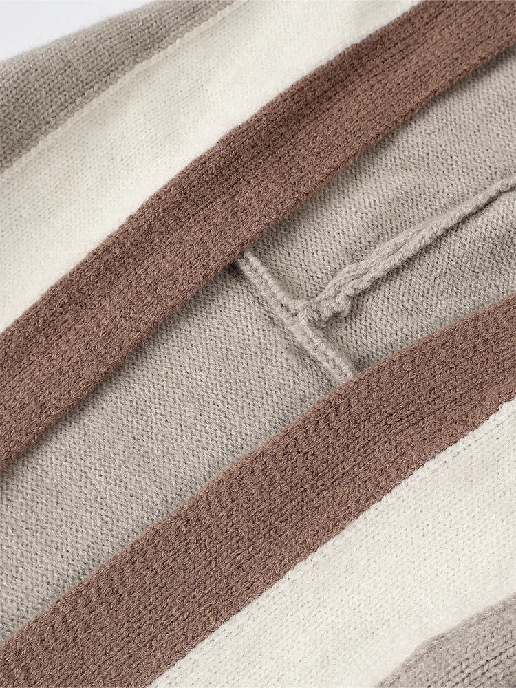 Women's Hooded Long Cardigan Autumn Winter 2024 Vertical Stripes Placket Design with Pockets Fashionable Outerwear