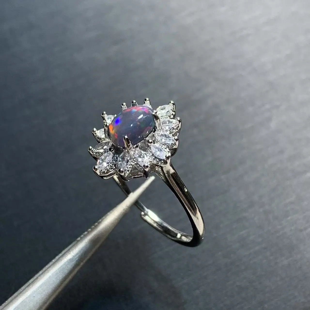 Natural Black Opal Ring Adjustable Female Stone Ring Jewelry for Women Gift Wholesale High Quality Vintage Fine