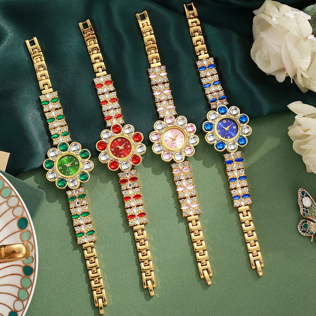 Luxury Rhinestone Women Watches Flower Dial Bracelet Quartz  Wristwatch for Ladies Clock Reloj Mujer