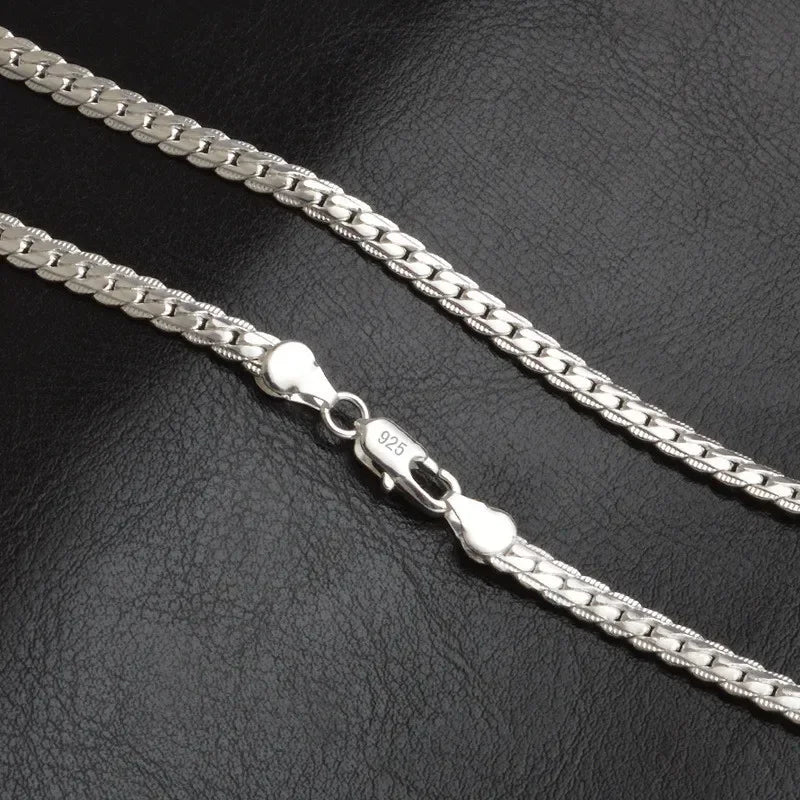 925 Sterling Silver 6MM Full Sideways Chain Necklace for Women Men Fashion 8/18/20/22/24 Inch Jewelry Sets Wedding Jewelry Gift
