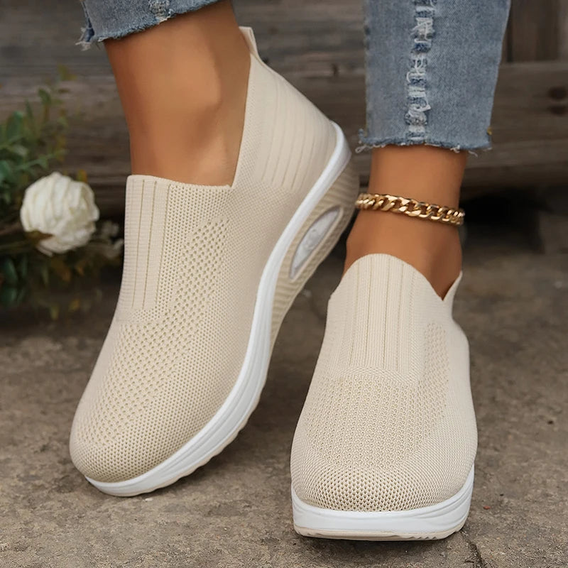 Breathable Knit Wedges Sneakers Woman Spring Autumn Slip On Platform Sport Sneakers Woman Plus Size Thick Sole Walking Shoes