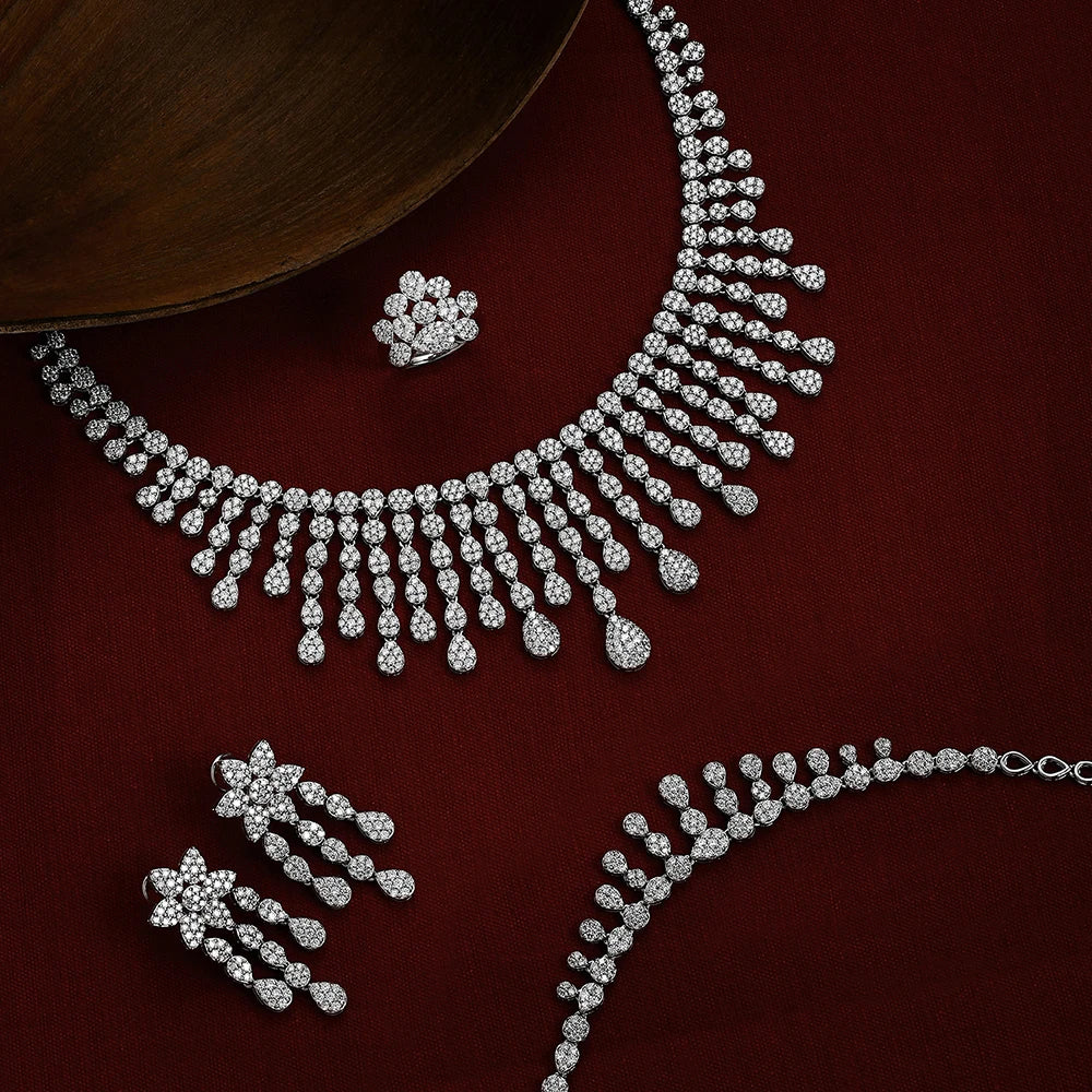 ATTAGEMS Real Moissanite Jewelry Set for Women D VVS1 S925 Sterling Silver Luxury Ring Earrings Bracelet Necklace  Wedding Gifts