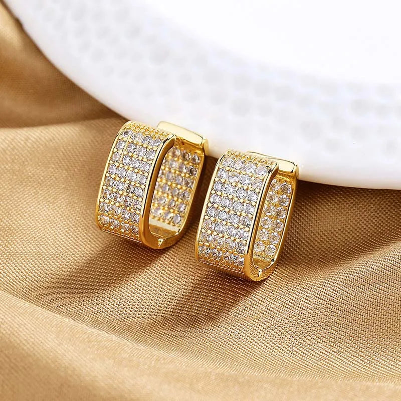 Stainless Steel Gold Silver Color Square Hoop Earrings for Women Luxury Shiny CZ Zircon Geometric Earrings Wedding Jewelry