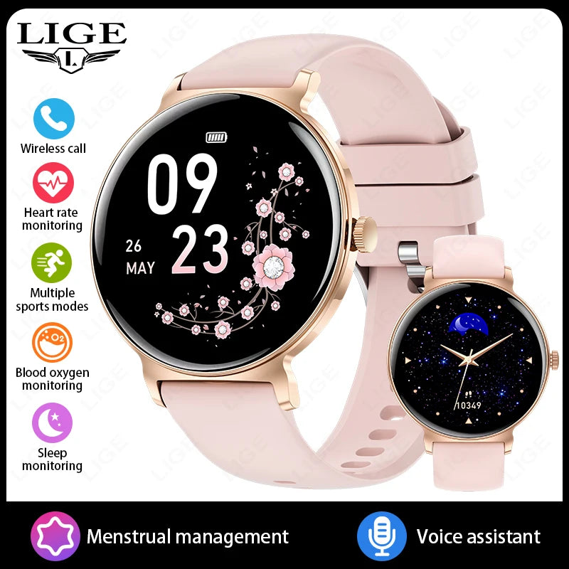 New 1.27" Full Touch Screen Ladies Smartwatch Ultra Thin 8mm Bluetooth Call Smart Watch Women Heart Rate Monitor For Android iOS