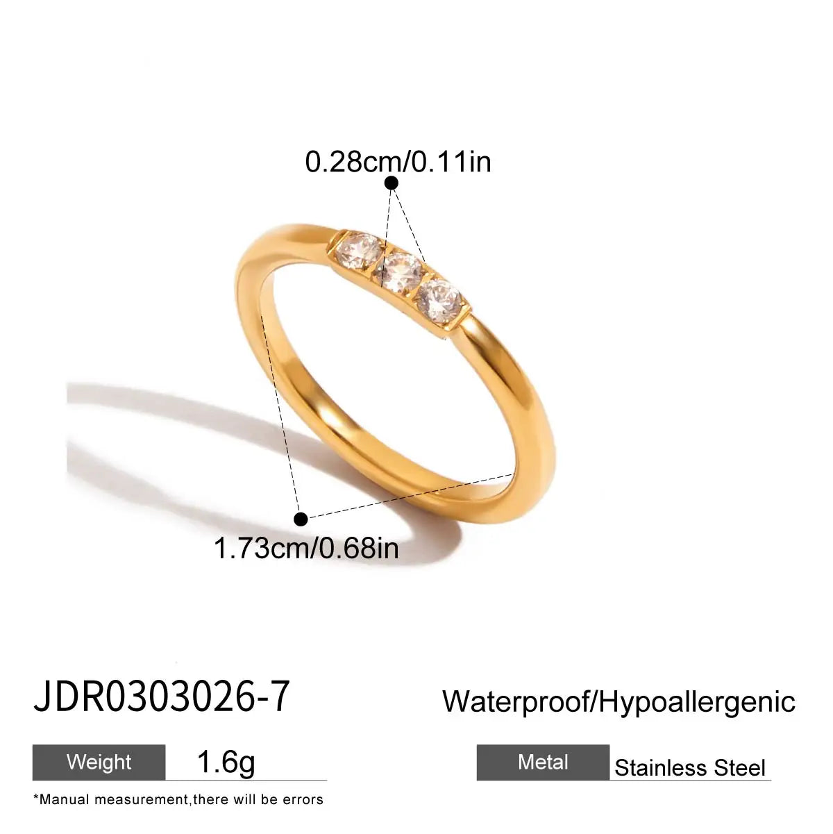 Uworld Minimalist 18K Gold Color Plated Stainless Steel Geometric Zircon Flower Ring Stackable Texture Ring Women's Jewelry