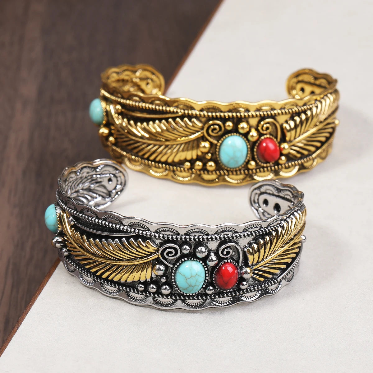 Alloy Oval Turquoise Bracelet Vintage Gold Silver Atmosphere Calm Men And Women Companion Open Bracelet Wholesale Resale